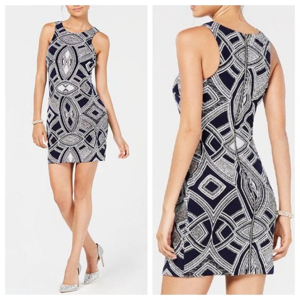 New Macy's SPEECHLESS navy/silver cocktail/party glitter bodycon tank dress sz 1
